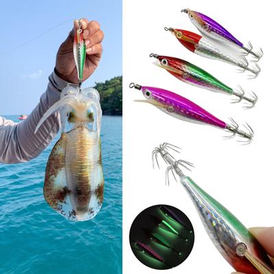 5Pcs Squid Jig 5.5g Floating Horizontal Shrimp Lure Bait Laser Luminous Squid Jig Octopus Cuttlefish Hook Fishing Baits