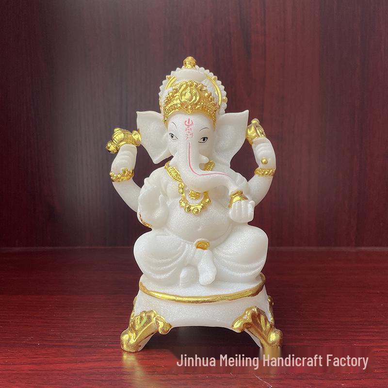 Southeast Asian Ganesha Statue Candle Holder - Resin Elephant with Candle Holder in Southeast Asian Style. 17cm Height * 8.5cm * 8.5cm песочный/белый