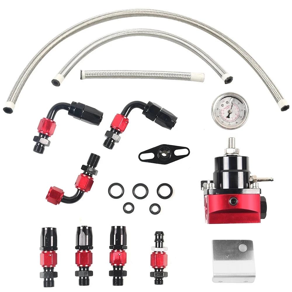 Adjustable FPR AN6 Fitting EFI Fuel Pressure Regulator For 7MGTE MKIII with Hose Line Fittings Oil 100psi Gauge Universal 