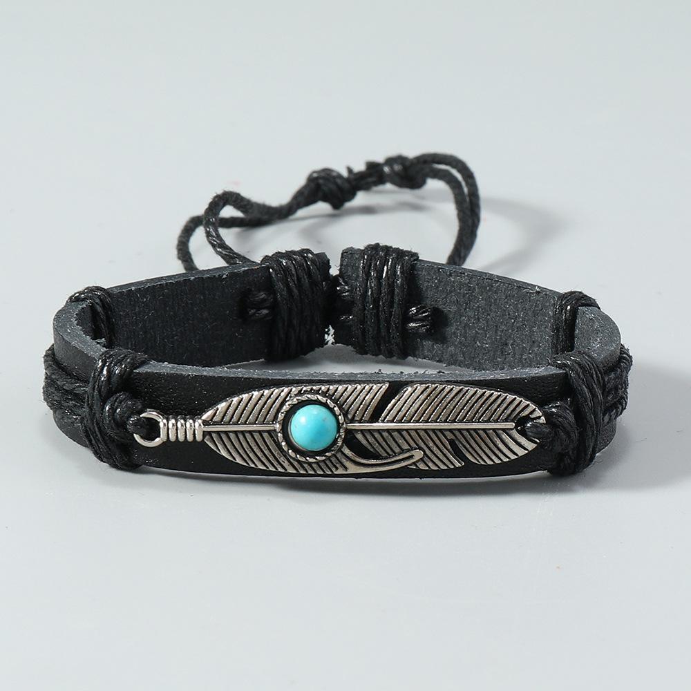 Retro Feather Bracelet Couple Hand-woven Leather Bracelets Simple Fashion Jewelry Valentine's Day Gift