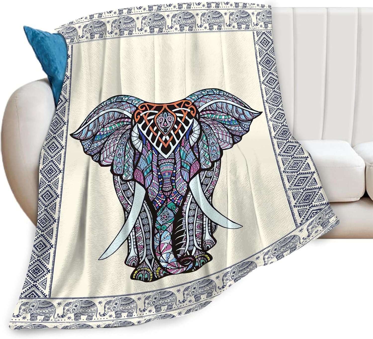 Jmg Household Supplies Unisex Coral Bohemian Elephant Throw Blanket Boho Home Decor Throw For Couch Living Room Ethnic Tribal Art Nap Cozy Aesthetic Gift