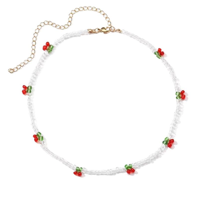 Summer Lovely Rice Beaded Beaded Necklace Fresh With Cherry Necklace Women Choker Clavicle Chain Jewelry Gift
