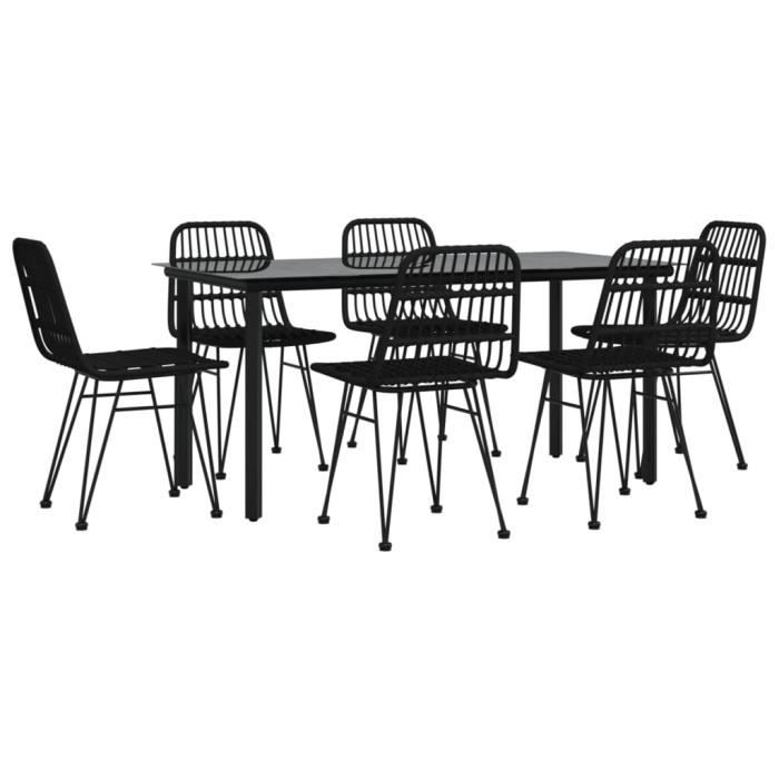 3157898 vidaXL Ensemble à dîner de jardin 7 pcs Noir Résine tressée