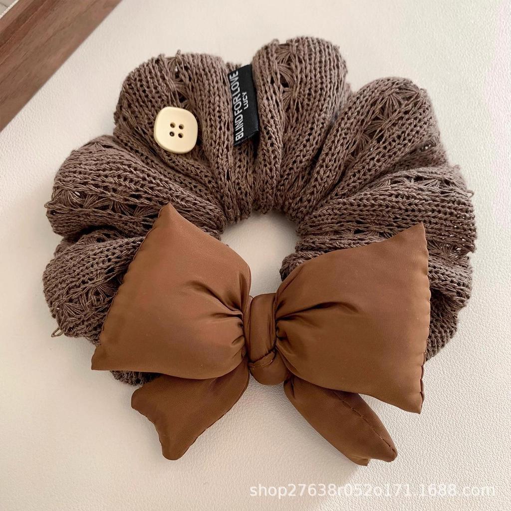 High-End Brown Bow Knitted Scrunchie - Super Large Elastic Hair Tie