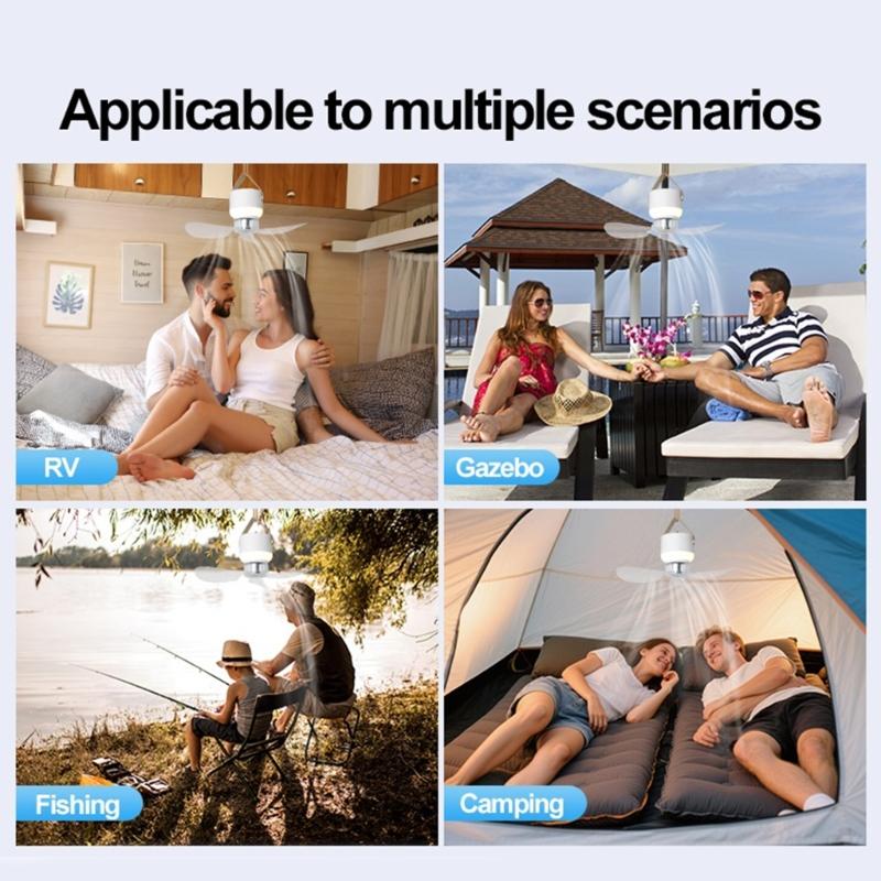 11,4 Zoll USB-wiederaufladbarer Campinglüfter mit Fernbedienung und LED-Licht, 3 Geschwindigkeiten, 3 Helligkeitsstufen für Zelt und Outdoor