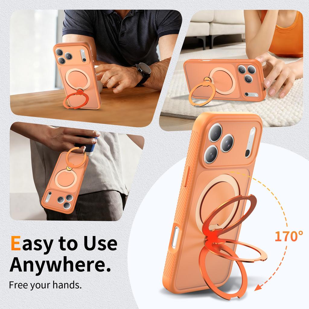 360 Rotating Kickstand Simple Magnetic Case for iPhone 17 Pro Max 16 Plus 15 14 13 Precise Cutouts Shockproof Durable Cover