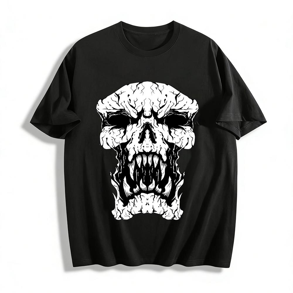 Exaggerated Cracked Skull With Sharp Teeth Graphic Cool Casual T-Shirt Pure cotton T-shirt XXS