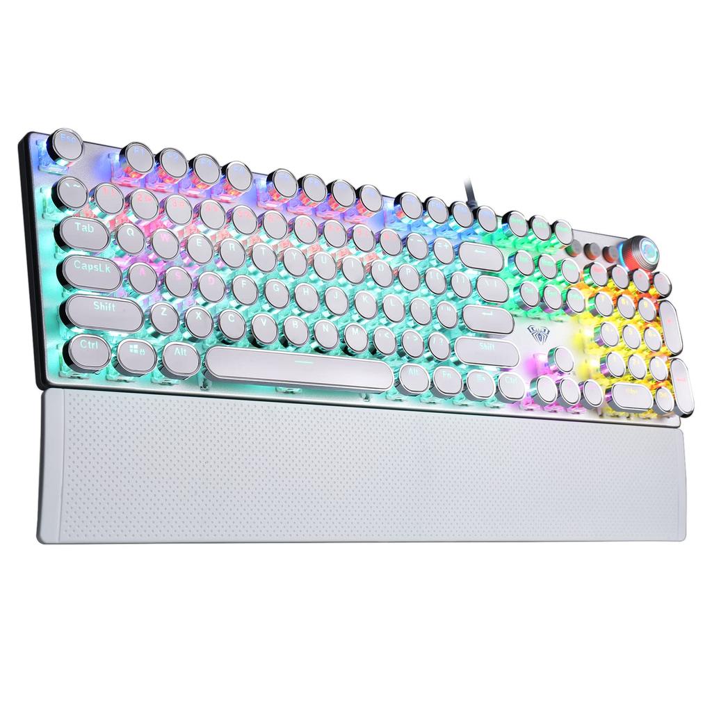 AULA F2088 Schreibmaschinenstil Mechanische Gaming-Tastatur Regenbogen-LED-Hintergrundbeleuchtung Abnehmbare Handgelenkauflage Mediensteuerknöpfe Retro Punk Runde Tastenkappen USB