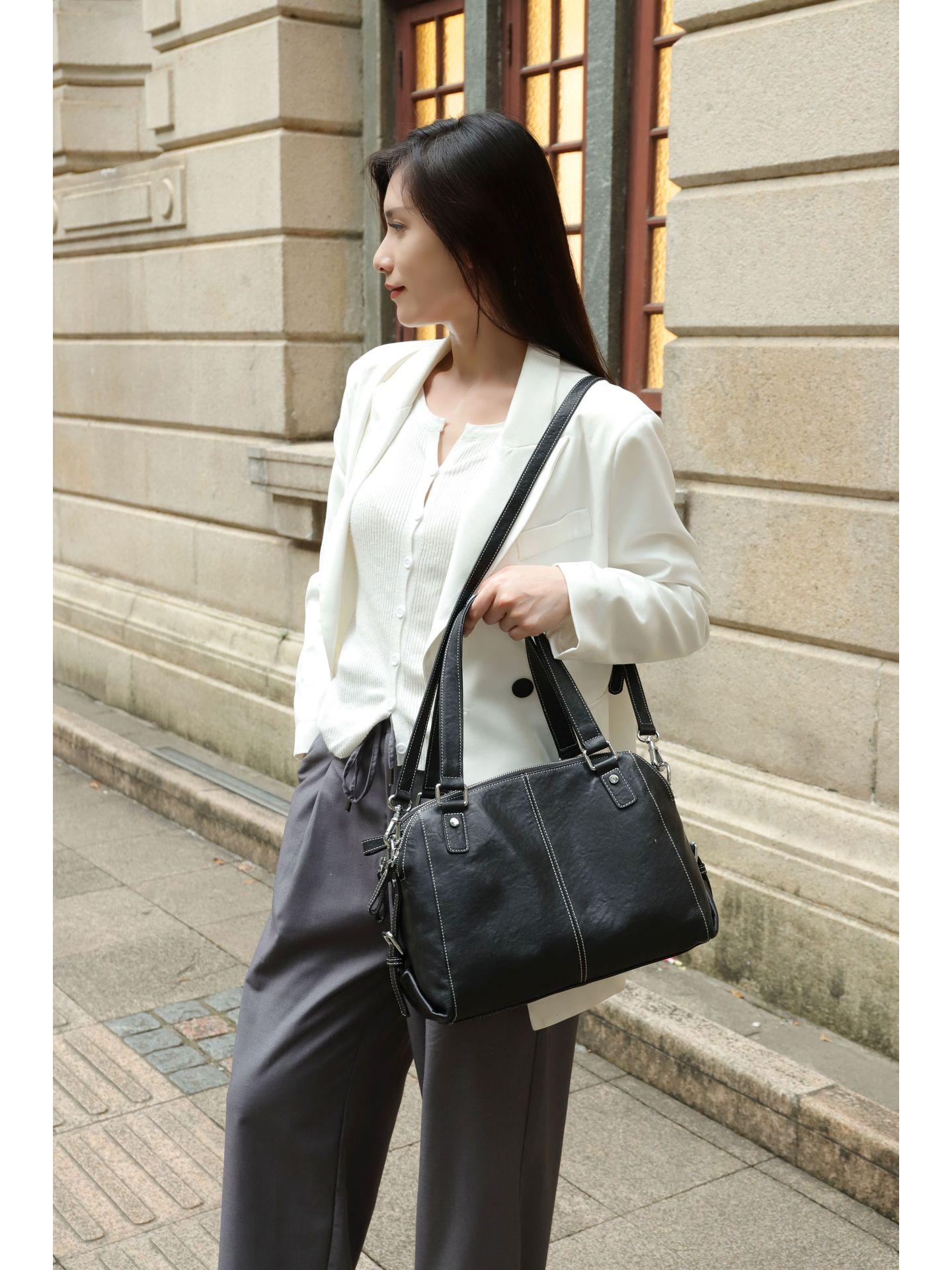 

Women s Genuine Leather Retro Briefcase Tote - Large Capacity Handheld & Crossbody Bag 33x16x22 cm чёрный