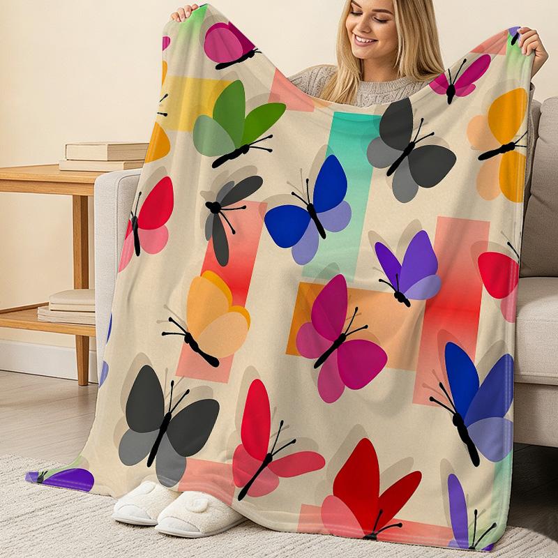 Butterfly Print Flannel Blanket Soft, Warm & Colorful Throw for Home, Office, Dorm, Christmas & Halloween