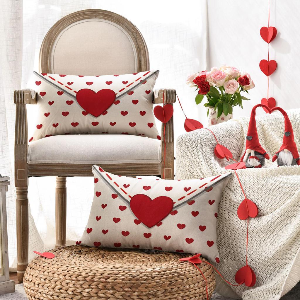 Envelope Decorative Cushion Cover Set of 2 Throw Pillow Covers Anniversary Wedding Valentines Day for Sofa Couch Bed Livingroom