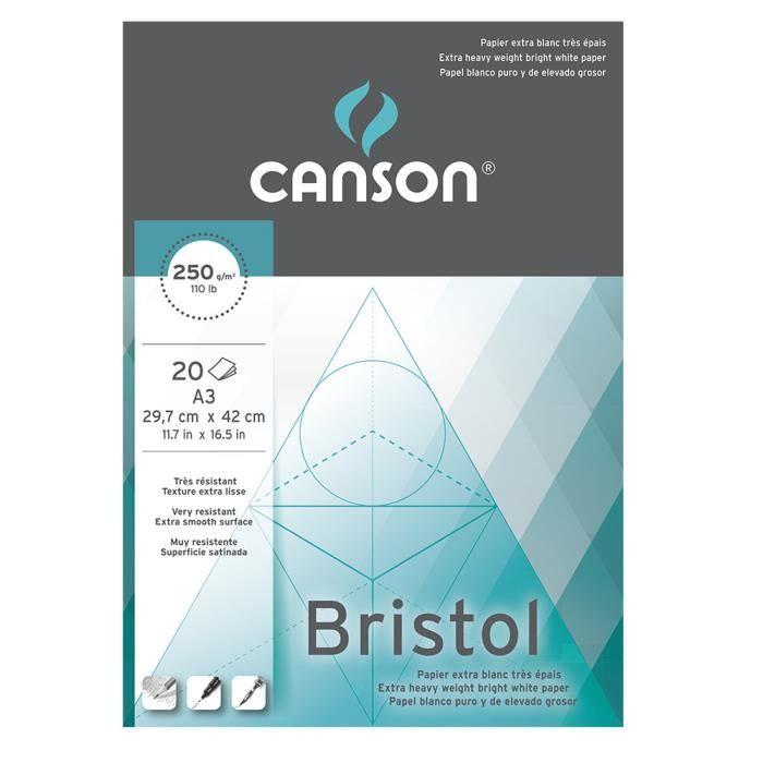 Bloc 20 feuilles papier Bristol A3 CANSON 250g extra blanc