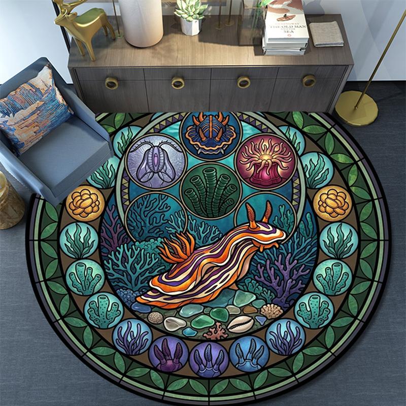 Oceanic Glass Round Area Rug Under Office Chairs Bedroom Living Room Home Decor