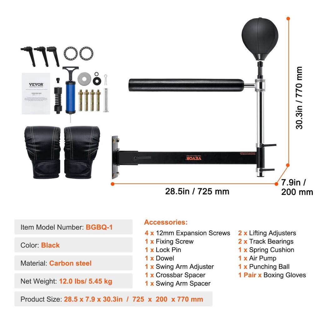 Wall Mount Boxing Spinning Bar, Spinning Bar with Punching Ball, Adjustable Boxing Speed Trainer, Reflex Boxing Bar with Gloves, Boxing Training