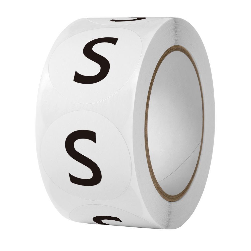 In-Stock Round Size Label Stickers - Self-Adhesive for Clothing & Shoe Boxes, English Lettering