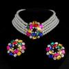Full Diamond Peach Heart Multi-layer Pearl Necklace Stud Earrings Set Colored Rhinestone Necklace Love Crystal Necklace Women