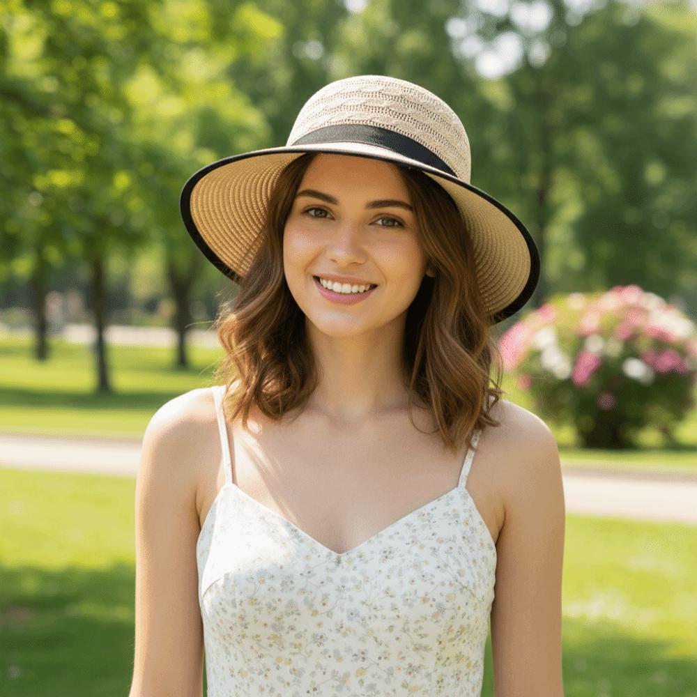 Fashion Breathable Straw Hat Bow-tied Wide Brim Sun Hat Ponytail Hole Solid Color Summer Hat Women