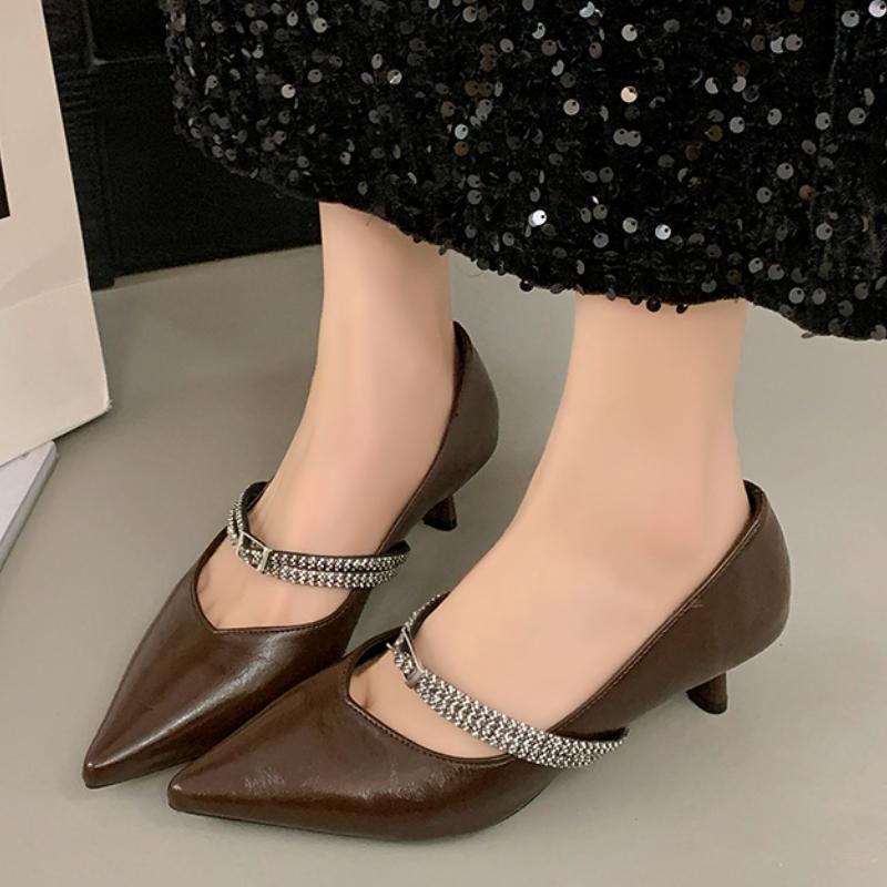 Fashion Crystal Heeled Women Shoes Pointed Toe Shallow Mid Heels Official Shoes 2025 Luxury Pumps Designer Summer Zapatillas De Mujer