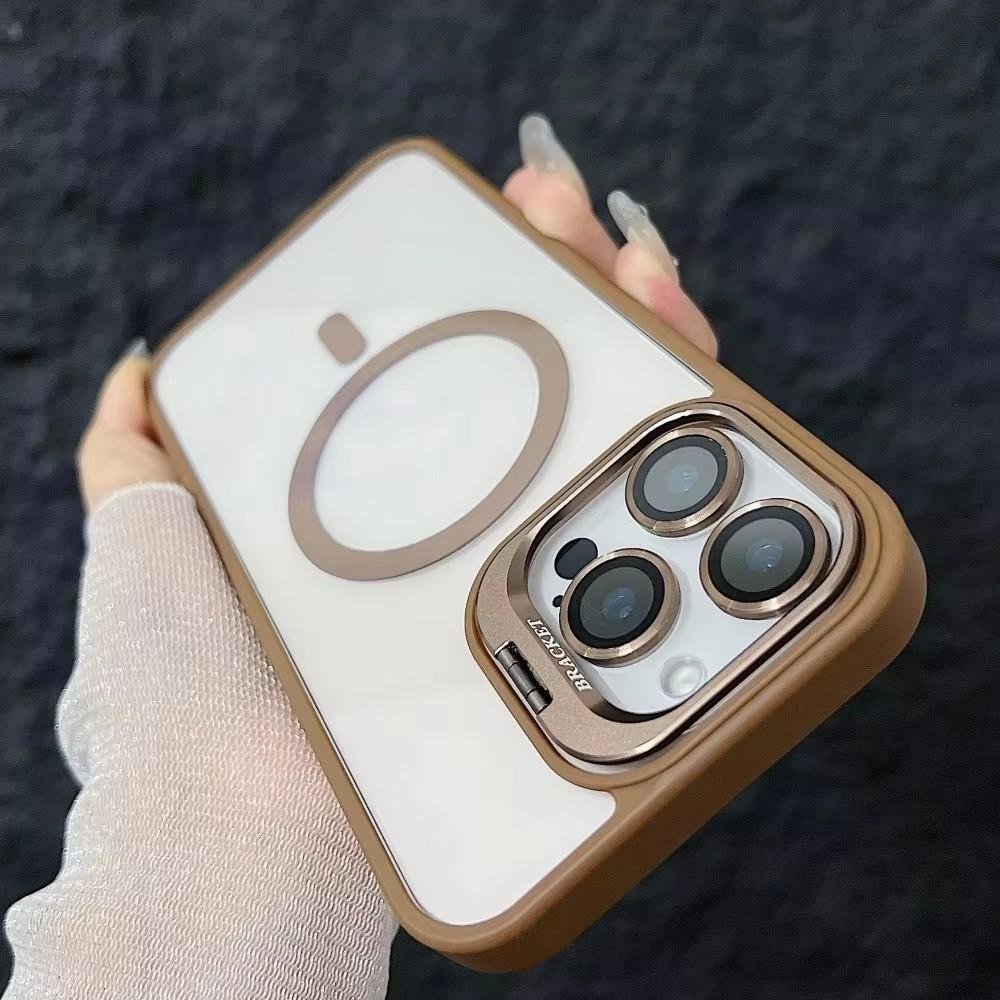 For iPhone 17 Pro Max Luxury Magnetic Shockproof Case For iPhone 15 14 13 12 16 Pro Max Magsafe Stand Glass Lens Protector Cover