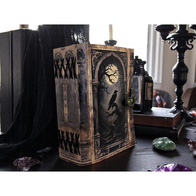 Grimoire Leather Journal – Witchcraft Book of Shadows with Lock |  Deckle Paper Gothic Wiccan Spellbook Halloween Gifts