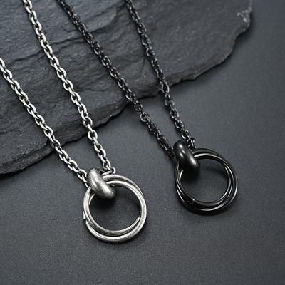 Simple Double Loop Double Loop Trendy Mens and Womens Art Necklace Japanese Retro Trendy Couple Pendant