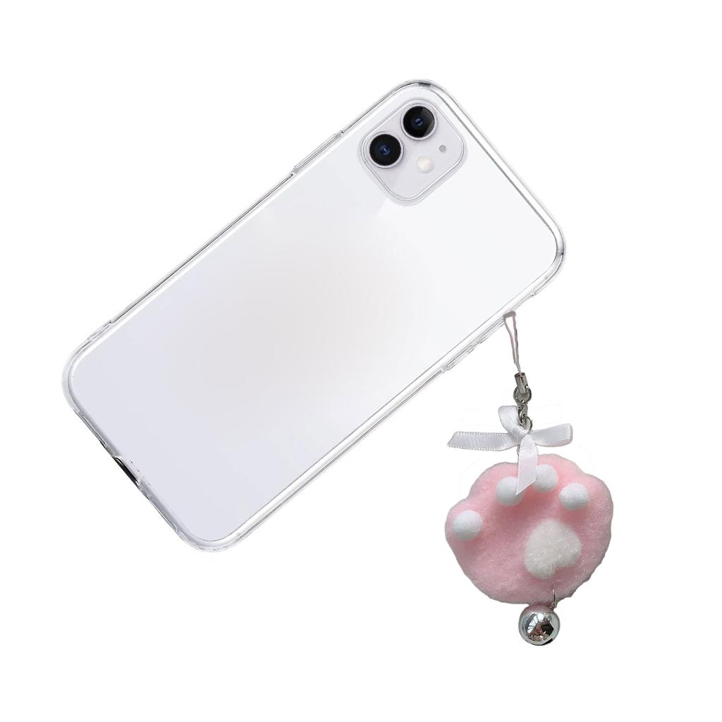 1/2pcs Lovely Cat Claw Bowknot Bell Phone Strap Versatile Plush Keychain Fashionable Bag Ornament Keys Cameras Accessory