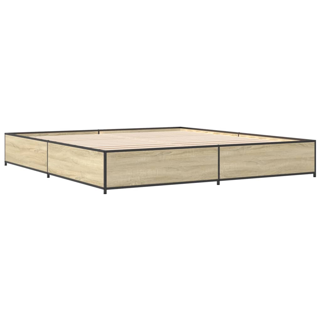 Bed Frame in Sonoma Oak Finish 200 x 200 cm Made of Engineered Wood and Metal