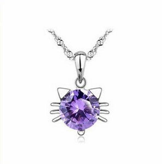 Korean Style Crystal Cat Pendant Necklace