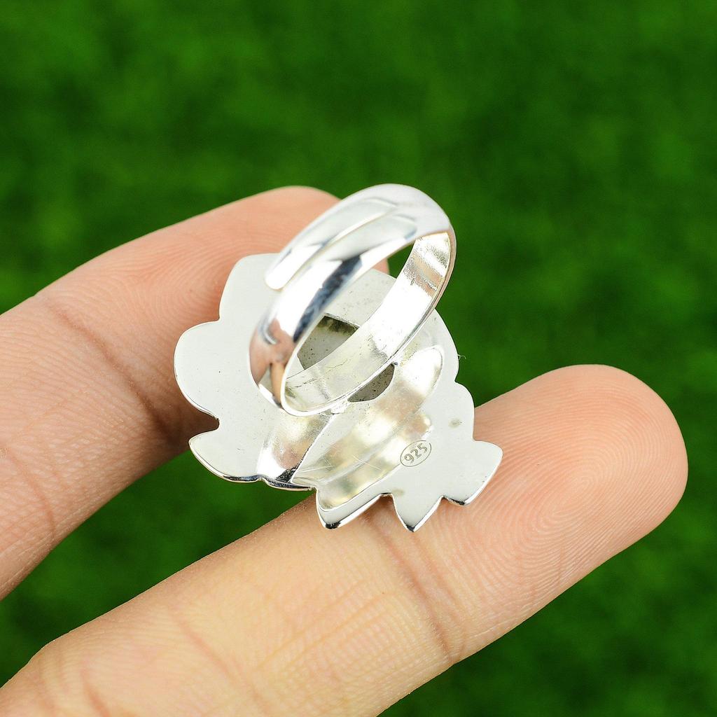 925 Silver Pear Rainbow Moonstone Stone Wedding New Statement Bezel Ring Jewelry