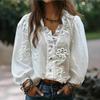 Top Casual de Vacanță pentru Femei, cu Decolteu în V, Volane, Mâneci Bufante și Broderie, Stil European-American