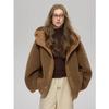 2026 A/W Women's Textured Lambswool Hooded Fur Coat