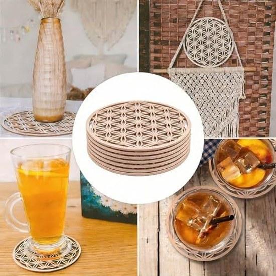 Coaster 5-piece Set Wooden Altar Hollow Chakra Crystal Healing Sacred Geometry Metatron Cube Witchcraft