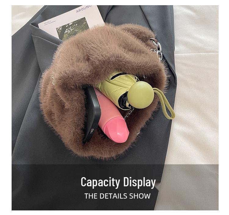 Plüschige Schulter- und Umhängetasche für Damen - Modische, vielseitige, trendige Bucket-Handtasche (Kollektion 2025)