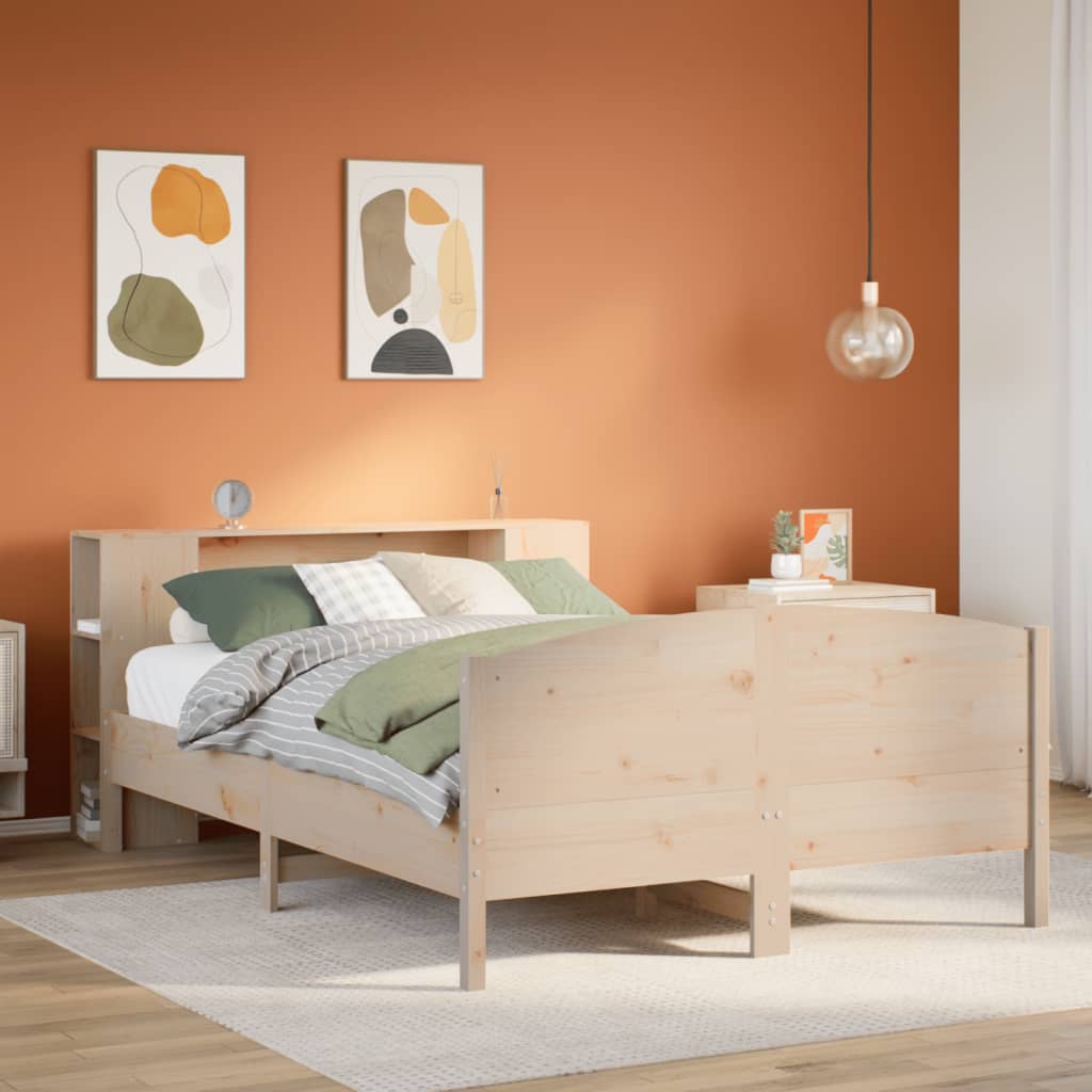 Solid Wood Bed with Shelf Without Mattress 135x190 cm Pine