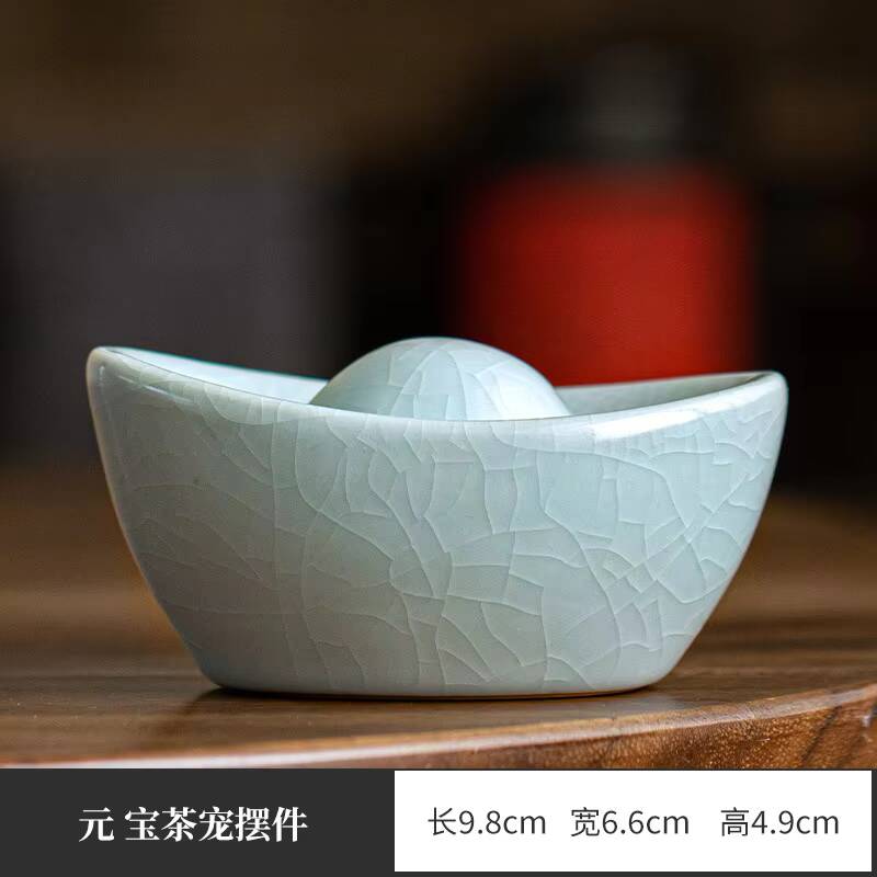 Ru Kiln Gold Ingot Tea Pet Boutique Ice Gracked Glaze Tea Pet Creative Tea Figurine Toys Tea Ceremony Lid Holder Chinese Teaware