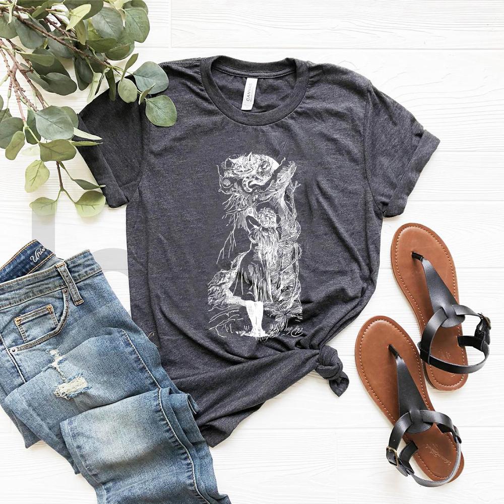 Alice Wonderland T Shirt Cheshire Cat Vintage Illustration TeeCute Trendy Unbirthday Party Shirt Mom Shirt Unisex Casual Tops