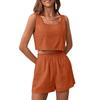 Women's Cotton Linen Two-Piece Set Sleeveless Crop Backless Tank Top Wide Leg Short Pants Set Summer Casual Outfit Matching Loungewear
