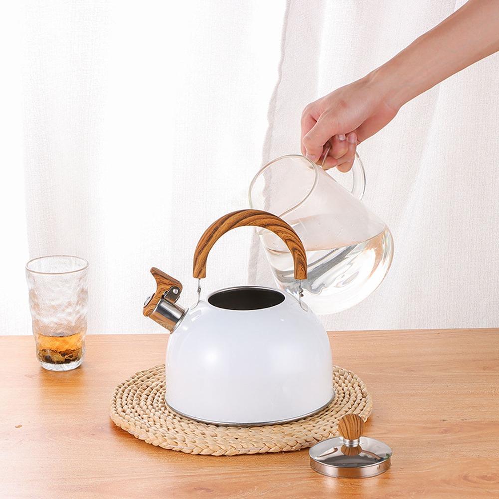 2.5L Capacity Whistling Kettle 304 Stainless Steel White Color Whistling Tea Kettle Foldable Handle Ergonomic Handle