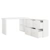 Corner Table, Tabletop 360 Swivel - Can Be Set Up L-shaped or Straight, MDF, Tabletop and Legs Reinforced 4 cm, 4 Compartments, 4 Drawers, White, Desk