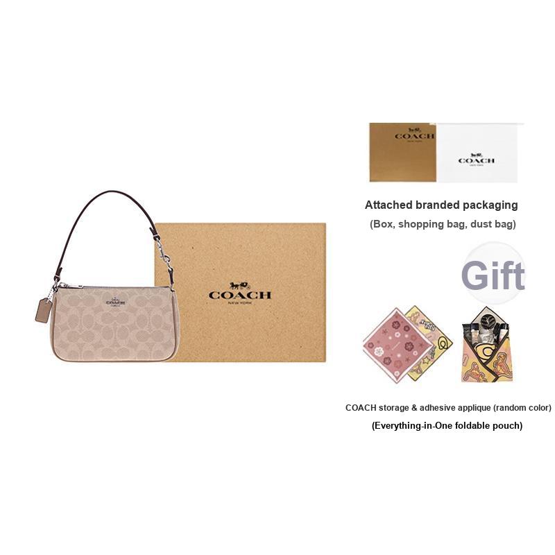 Coach Nolita 19 Micro Logo Zipper Closure Synthetic Leather Mahjong Bag Handheld Shoulder Bag Small Women Bags Beige CW426-SVPWH