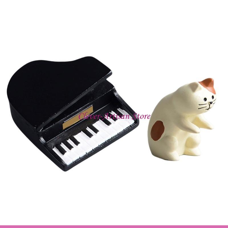 

E06B Resins Cats Musician Sculptures Ornaments Set for Photography and Table Decors 2