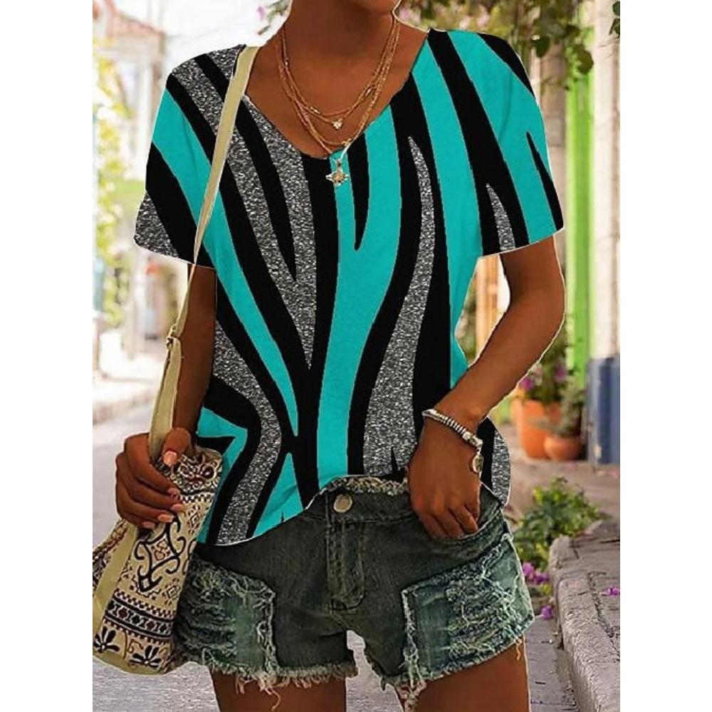 

Женская футболка Графическая Базовая С коротким рукавом V-образный вырез Обычный Топы Повседневный Выходной Принт Красный Темно-синий Синий Зеленый Розовый 2XL