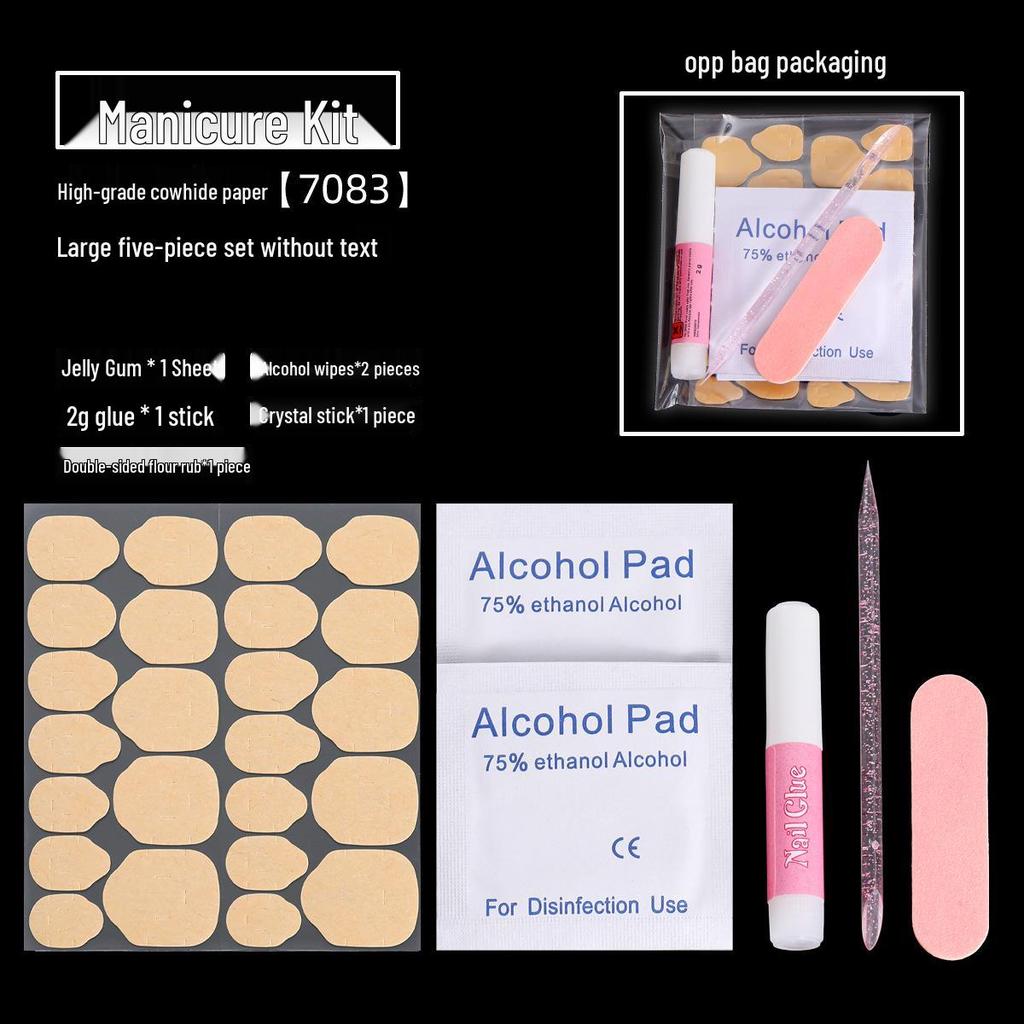 Manicure Tool Kit: Wearable Nails with Jelly Glue, Crystal Stick, Small File, and Alcohol Pads