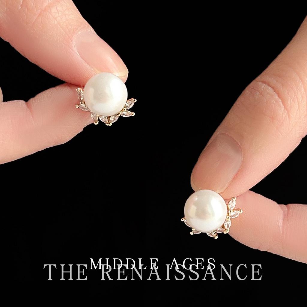 French glass pearl stud earrings horse eye zircon earrings versatile temperament earrings