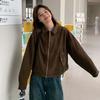 Vintage Brown Suede Moto Jacket Women Short Style Trendy Coat