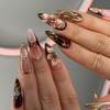 3D Flower Nail Tips Caramel Tortoiseshell Wearable Nail Cross Short Almond False Nails