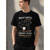 Men's Black Cotton T-shirt with Short Sleeves and Crew Neck, Featuring a Funny Graphic of a Black Cat Drinking Coffee with German Text, Perfect for