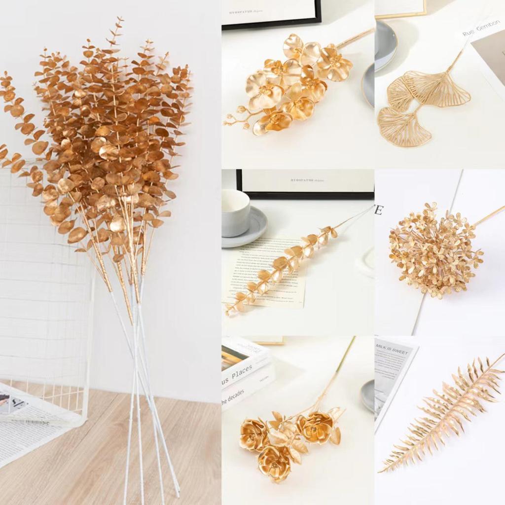 Gold Eucalyptus & Ginkgo Leaves for Wedding, Christmas & New Year Decor