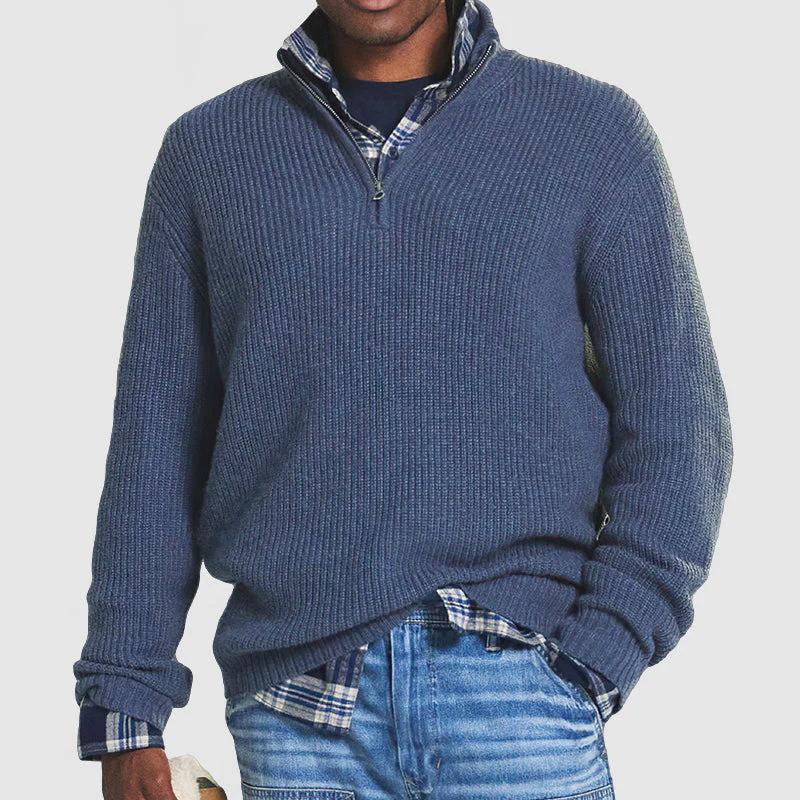 2026 Autumn/Winter Men s European & American Business Casual Zipper Stand Collar Sweater Double Extra Large синий