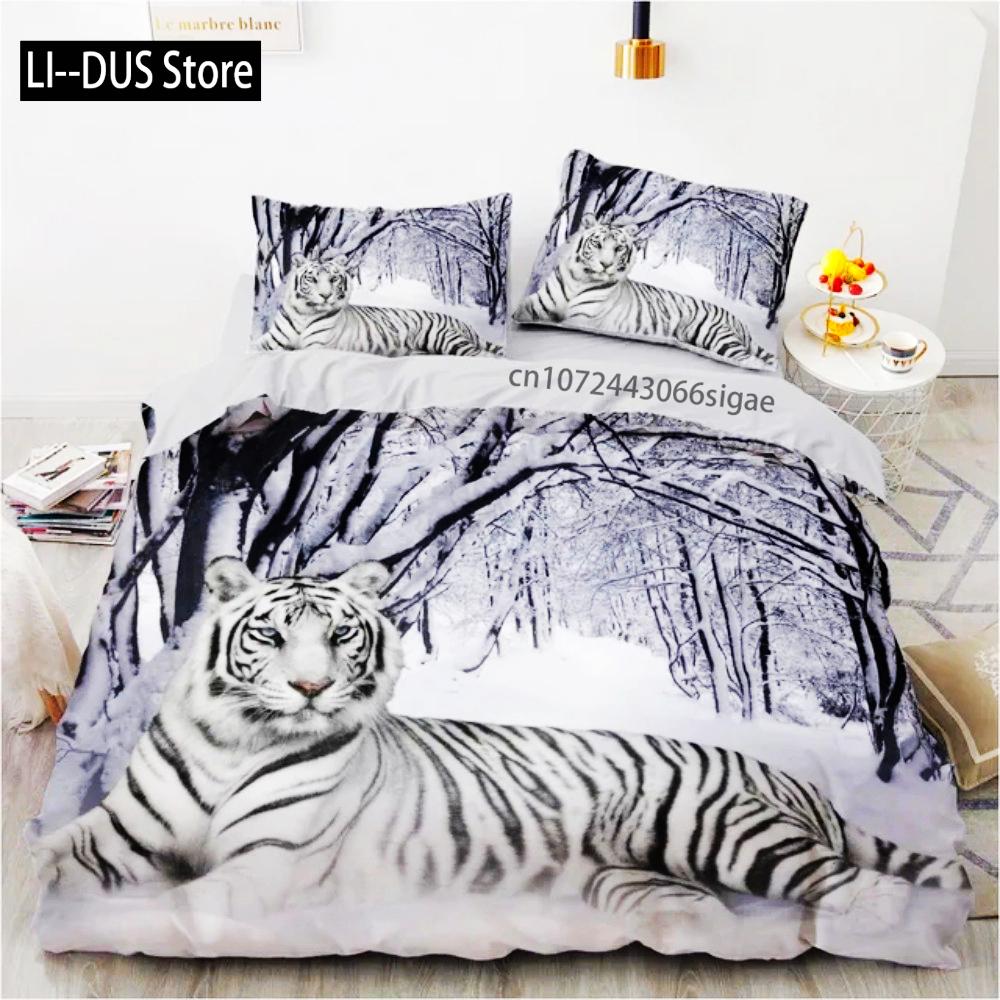 3D Animal Tigers Bedding Set 2/3PCS Soft Microfiber Queen King Twin Size Duvet Cover Set With Pillowcases Teens Boys Bed Linen